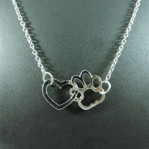Silver Paw + Heart Pendant Necklace